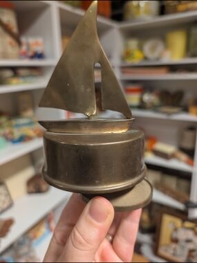 Brass Sailboat Music Box Vintage Working!